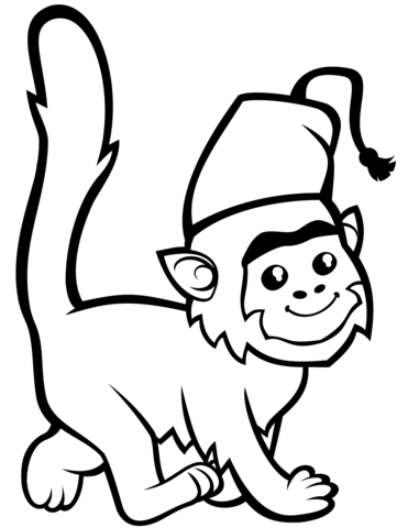 Cute Monkey In Fez Coloring Page